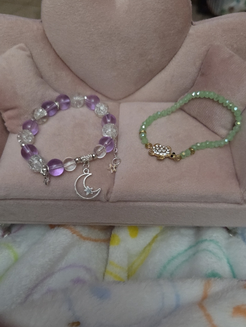 Amethyst & Silver Moon Charm Beaded Bracelet - Purple And Green One